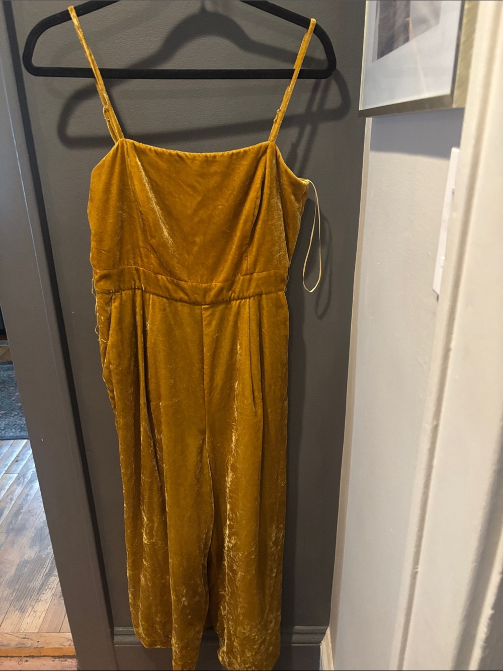 Banana Republic Velvet Spaghetti-Strap Jumpsuit in Mustard